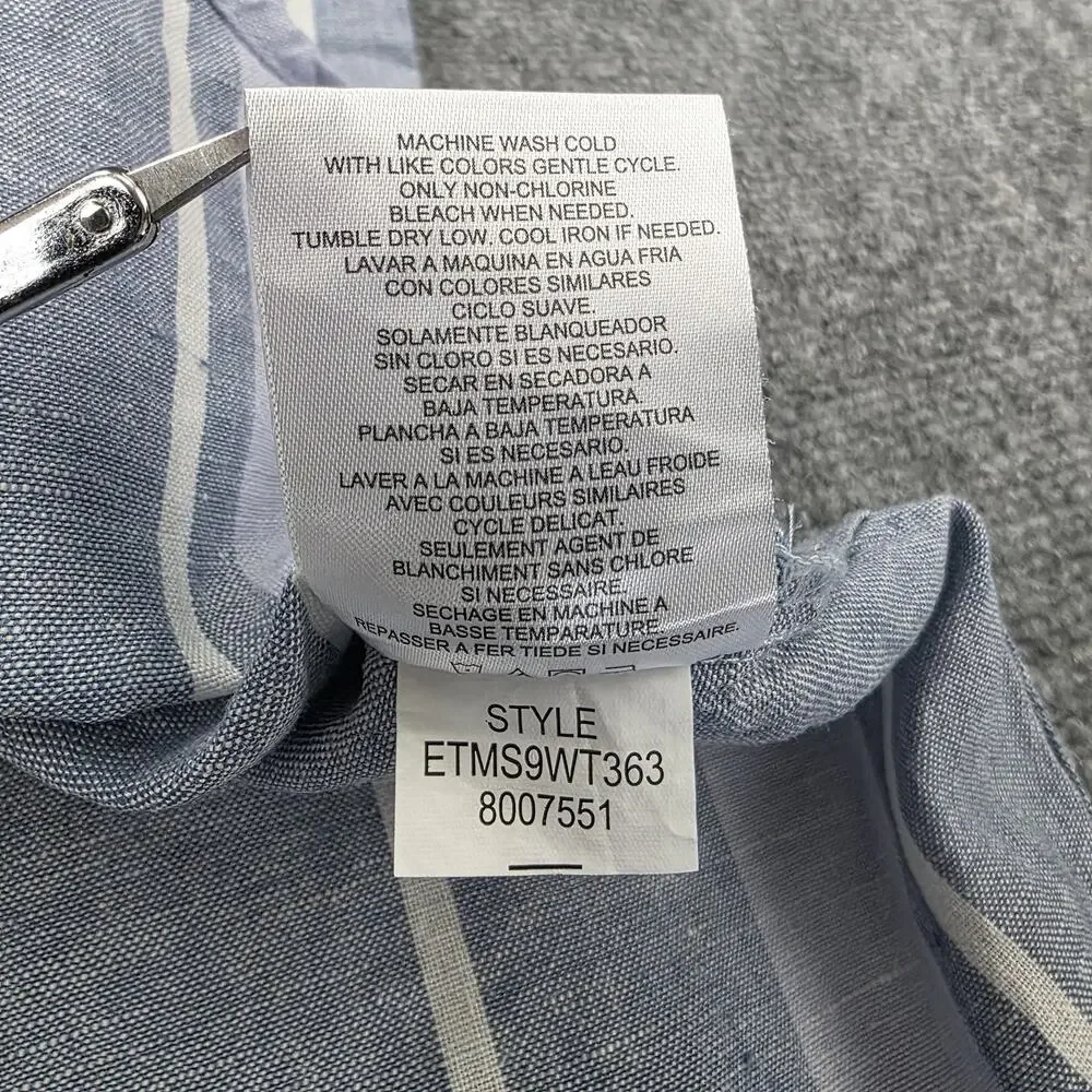 Ellen Tracy Shirt Womens Small Blue Striped Linen Sleeveless Button Summer Top - Picture 16 of 16